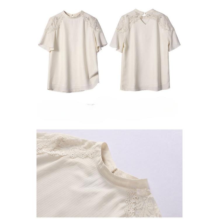 Chic Chinese Style Summer Blouse Womens Lace Short Sleeve Casual Fashion Chiffon Top