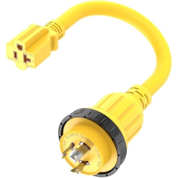 1FT 30-Amp to 15-Amp Marine-Shore Power-Adapter NEMA L5-30P to 5-15/20R,10AWG 30Amp to 20Amp T Blade Marine Adapter Plug,Twist Lock 125V 30A to 20A/