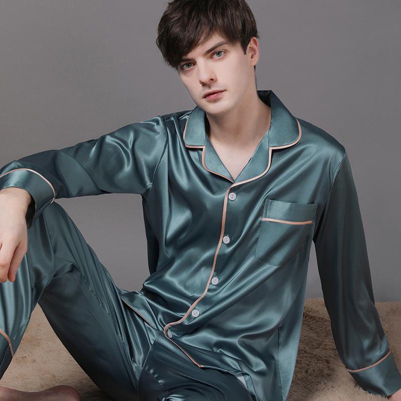 Silk Couple Pajamas: Women's & Men's Long Sleeve Plus Size Set for Spring and Autumn