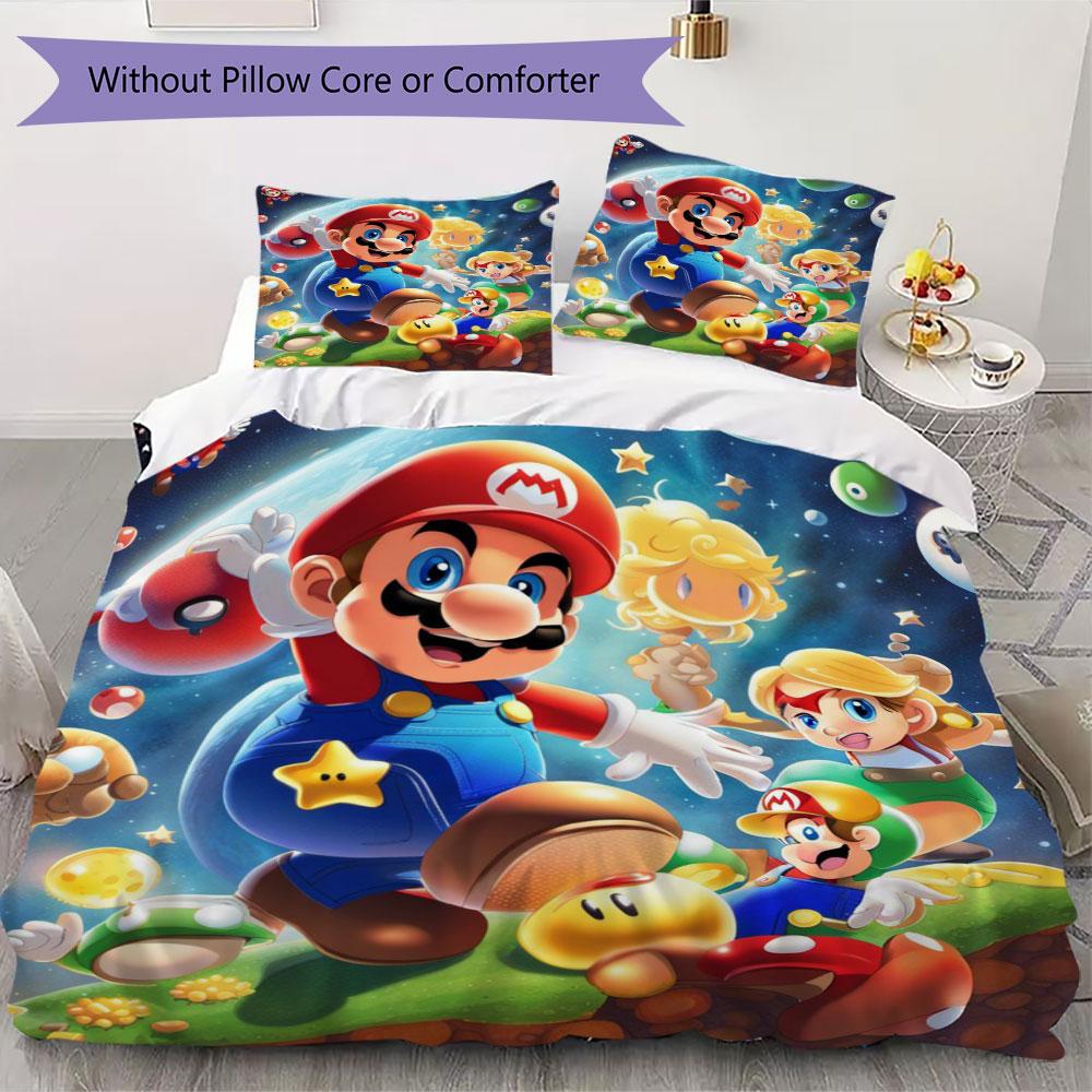 Super Mario Prints bedding, duvet cover and pillowcases, birthday gift (1 duvet cover + 2 pillowcases, pillow insert not included)JM002