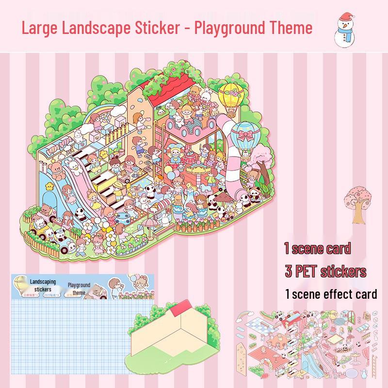 Stereoscopic 3D DIY Cartoon Scene Sticker: Large, Cute, High-Difficulty, 3-Layer Decompression Journal Sticker