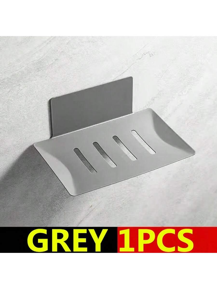 1pc no-drill black metal soap dish, includes adhesive, wall-mounted bathroom soap holder with drainage holes, soap rack