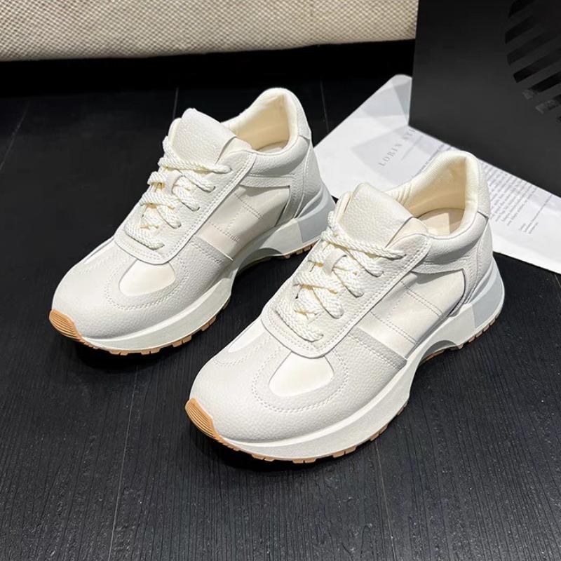 Women's Versatile Soft Leather Sporty Shoes Thick Bottom Dequn Style Casual Sneakers Spring Autumn Slip On Footwear