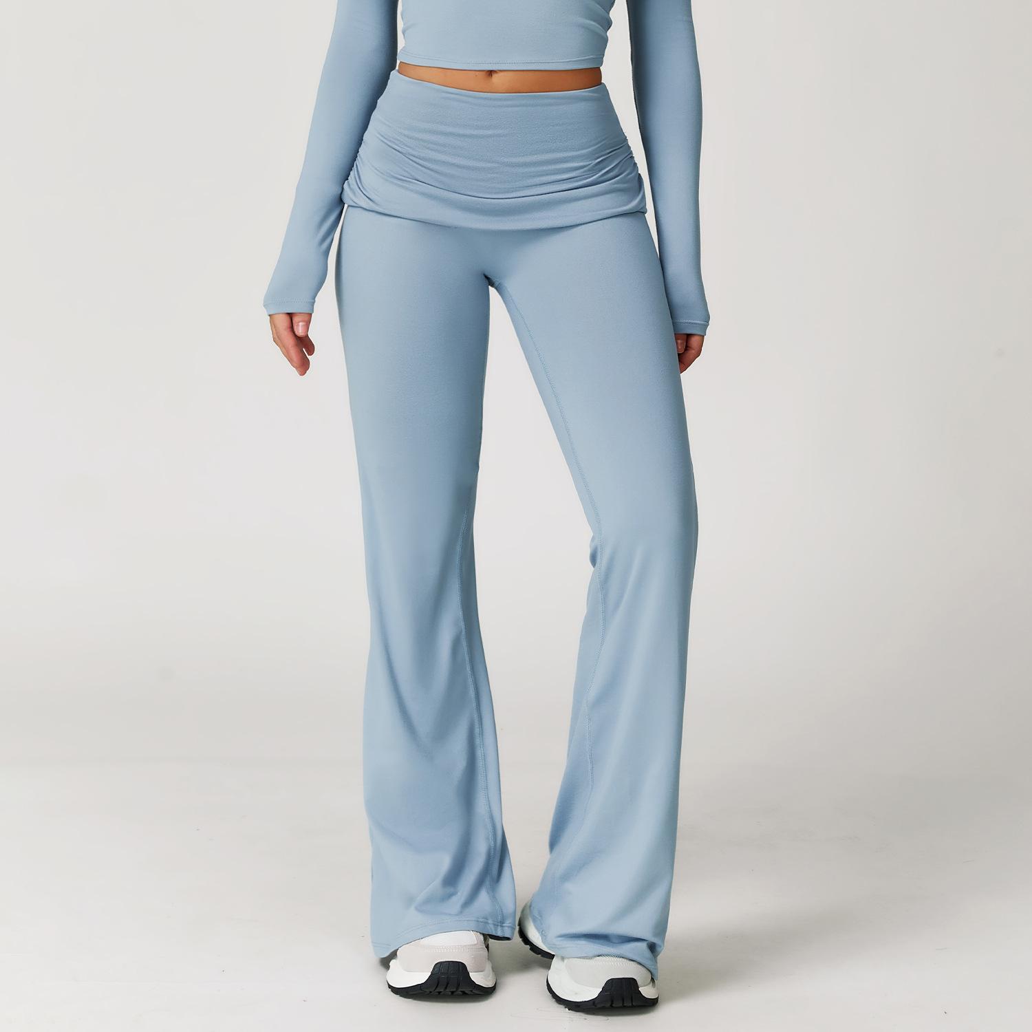 

Новые матовые плиссированные брюки для йоги со складной высокой талией для бега, облегающие и универсальные брюки-клеш для женщин M