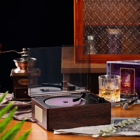 Retro Bærbar Musikafspiller med Højttaler, Bluetooth-kompatibel Skrivebordsafspiller med Fjernbetjening til Hjemmet, Understøtter USB/Type-C
