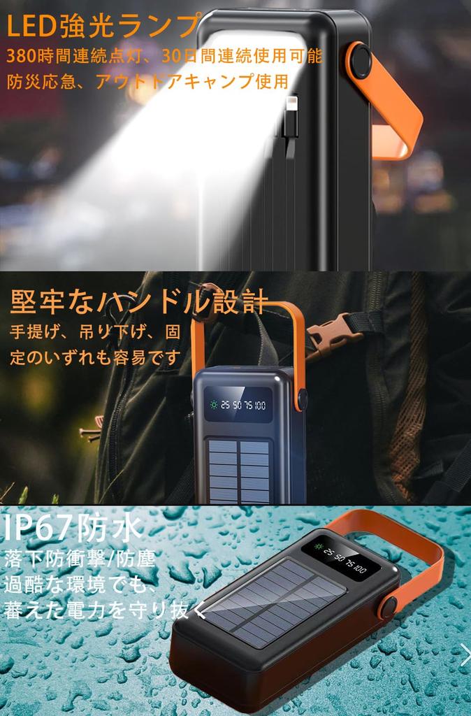 Solar Mobile Solar Simultaneous 4 Input Port Output LED PSE Essential for Business Outdoor Disaster and Power [68,800mAh High-Capacity &