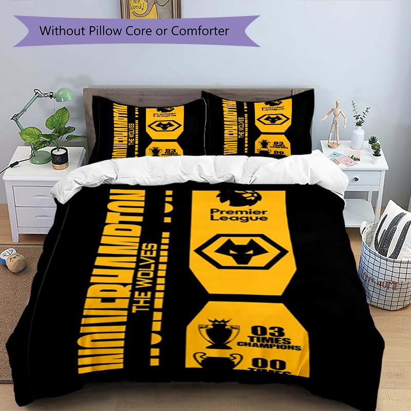 Wolves Football Club Emblem Printed Pattern Duvet Cover Set – Includes 1 Duvet Cover and 2 Matching Pillowcases Bedroom Decor Christmas Gifts