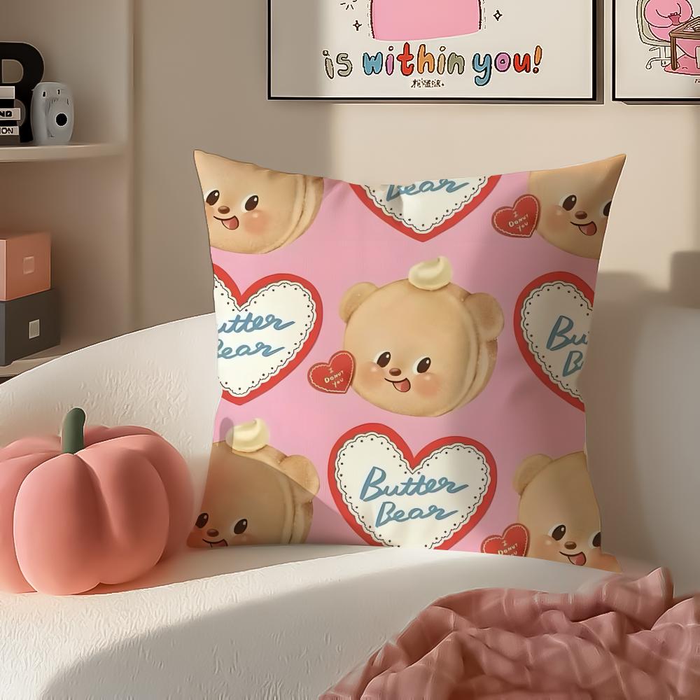 Chubby Cute Thai Character BButterbear Cushion Cover Pillowcase Short Plush Invisible zipper Room Sofa Cushion Cover