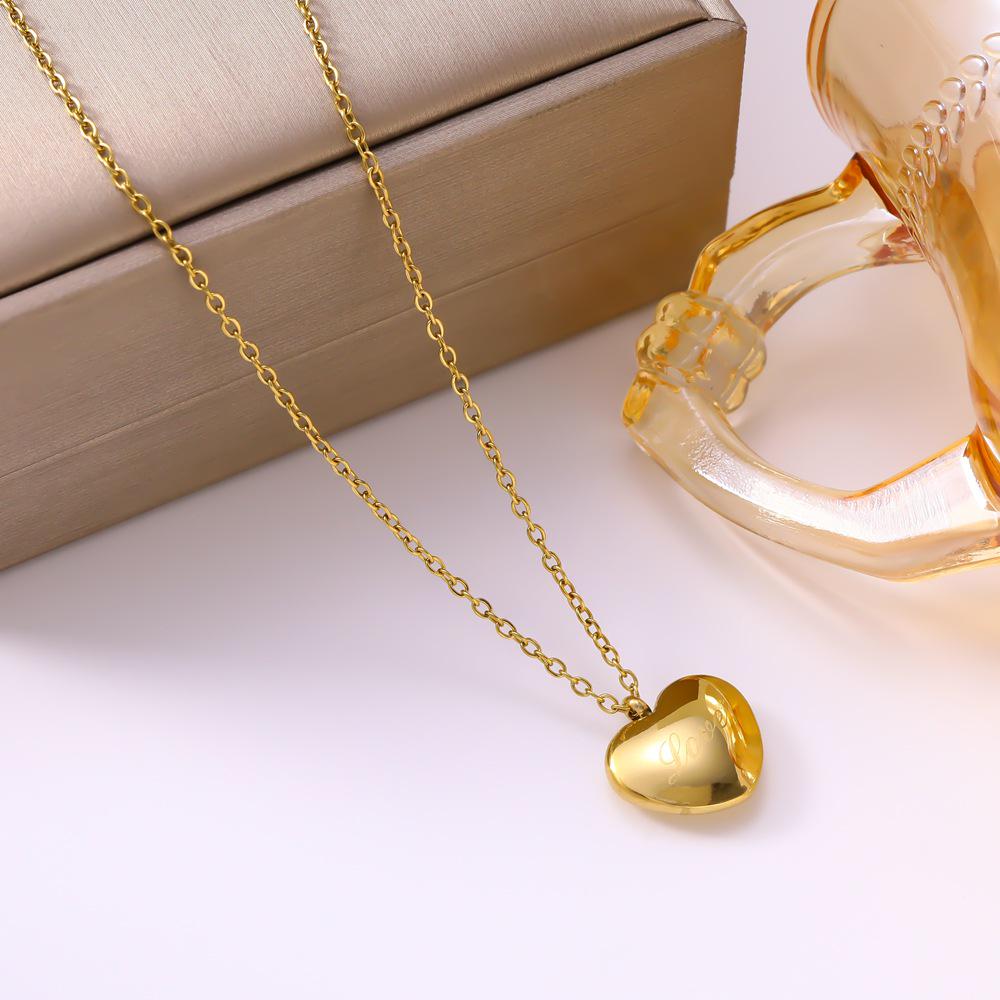 INS Style Heart Pendant Titanium Steel Necklace for Women - Simple Love Letter Collarbone Design