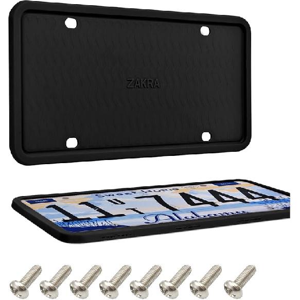 ZAKRA License Plate Frames,2 Pack Silicone License Plate Frames,Premium Silicone Material, Rust-Proof,Rattle-Proof,Weather-Proof.(Black) чёрный
