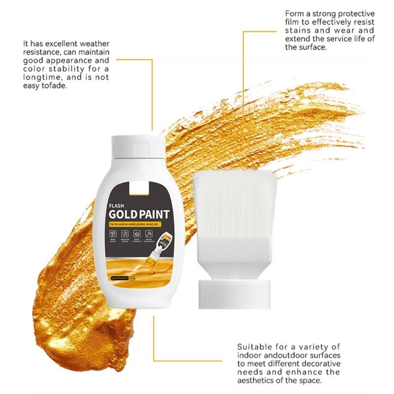 Water Base Gold Foil Paint with Build In Brush Non Toxic Formula Fast Drying Tool Ideal for Homes Use with Kids & Pet