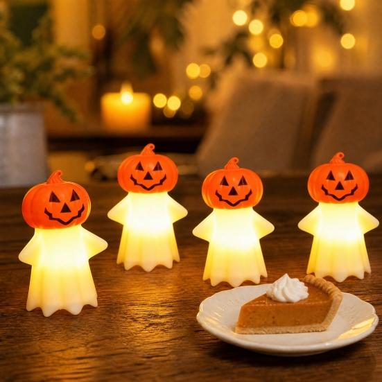 Halloween Decoration, Pumpkin Ghost 2-in-1 Night Light,, Safe Flame-Free LED Candle with Warm Glow, Small Cute Hanging Tabletop Decor for Home Party