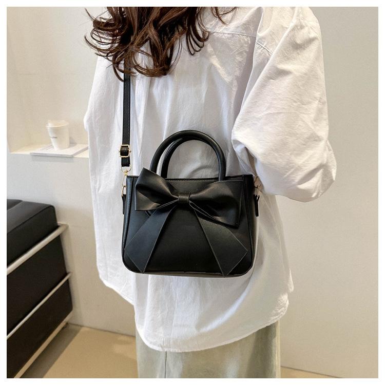 Cute Bowknot Handbag for Women, Simple Solid Color Shoulder Crossbody Bag, Street Style Small Square Purse CLE