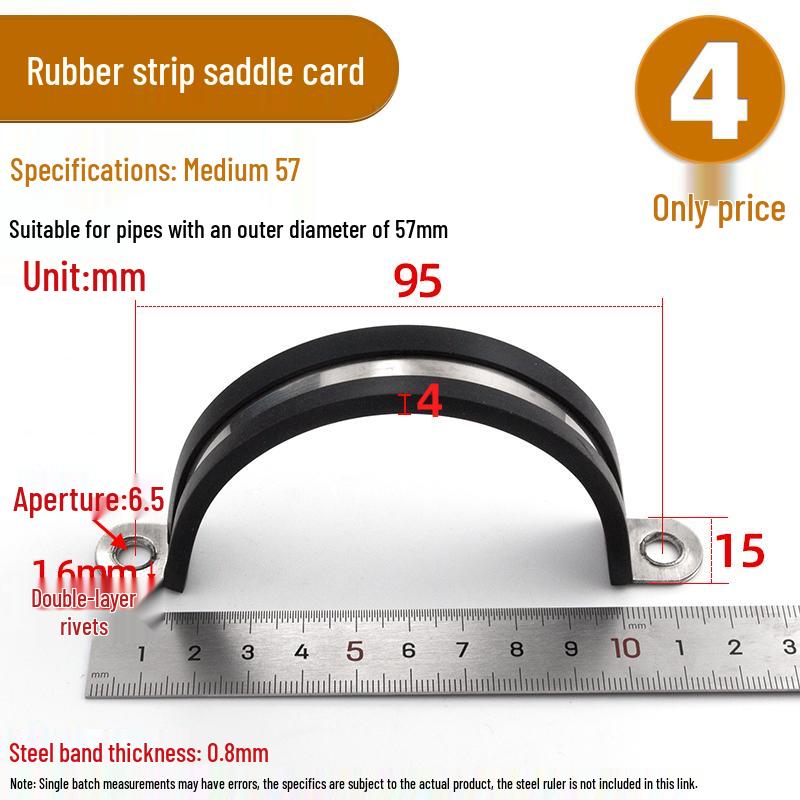 304 Stainless Steel Saddle Clamp with Rubber Strip - Pipe Support and U-Bolt Hose Clip