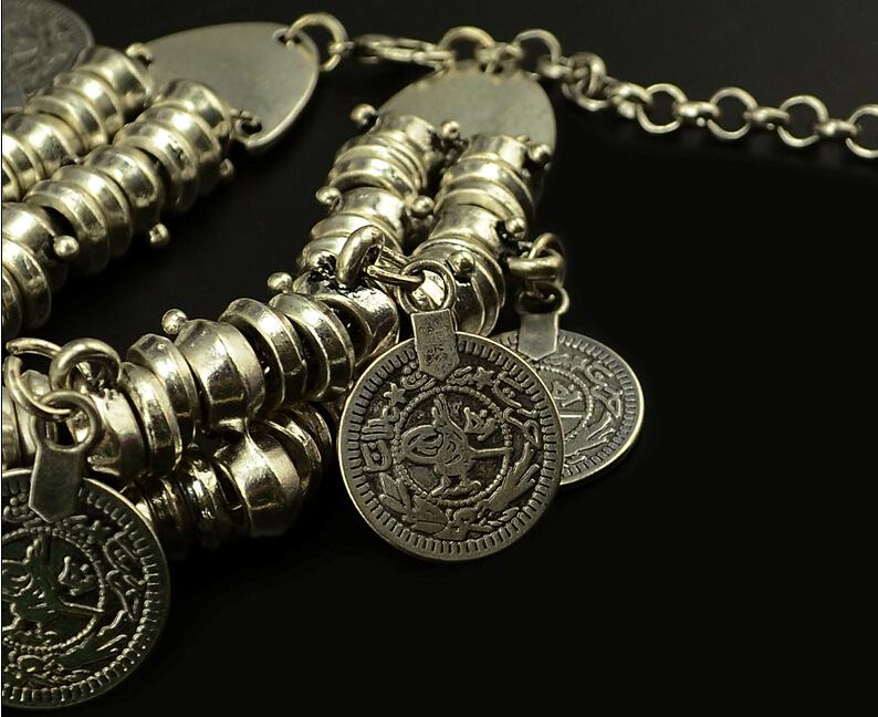 Modischer Herren Armreif Böhmisch Vintage Türkisch Silberbeschichtet Antalya Armband Zigeuner Strand Chic Festival Silbermünzarmband