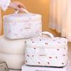 Soft Cute Quilted Cotton Fabric Bow Makeup Bag Ins Style Niche Design Travel Portable Storage