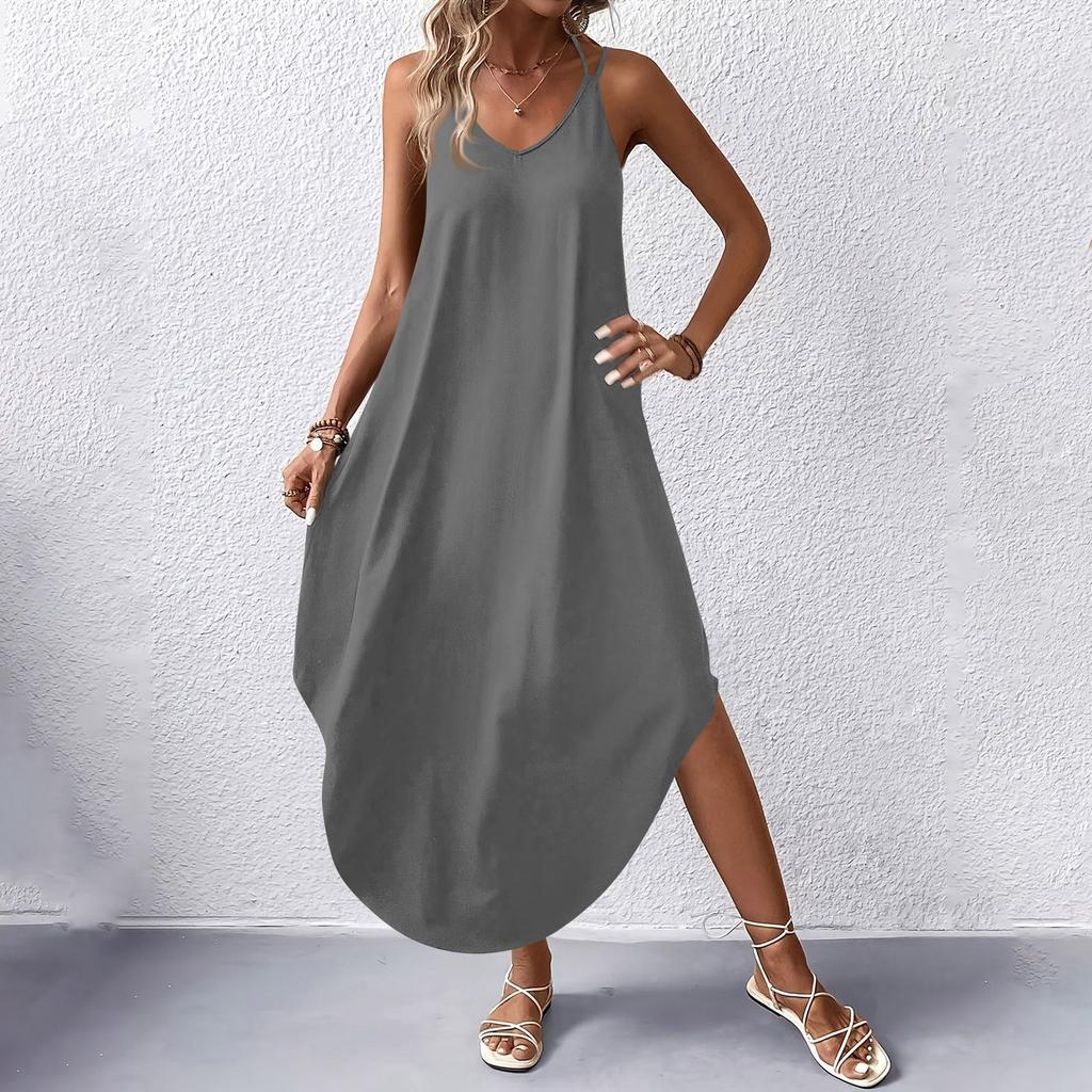 Women's Fashion Casual V-neck Sleeveless  Dresses Print Dresses Beach Long Dresses