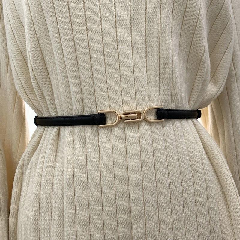 1 PCS Adjustable No Hole Matte Buckle Women Belt Slim PU Leather Strap For Dresses Shirts Black Waistband Fashion Accessory