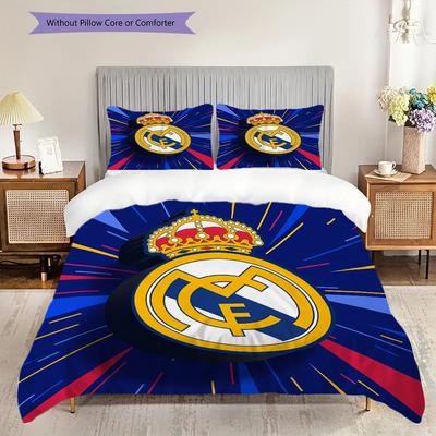 Real Madrid CF Pattern Bedding Quilt Set Quilt Cover Pillowcase Home Decoration Birthday Gift (1 * Duvet Cover + 2 * Pillowcase, Without Core)