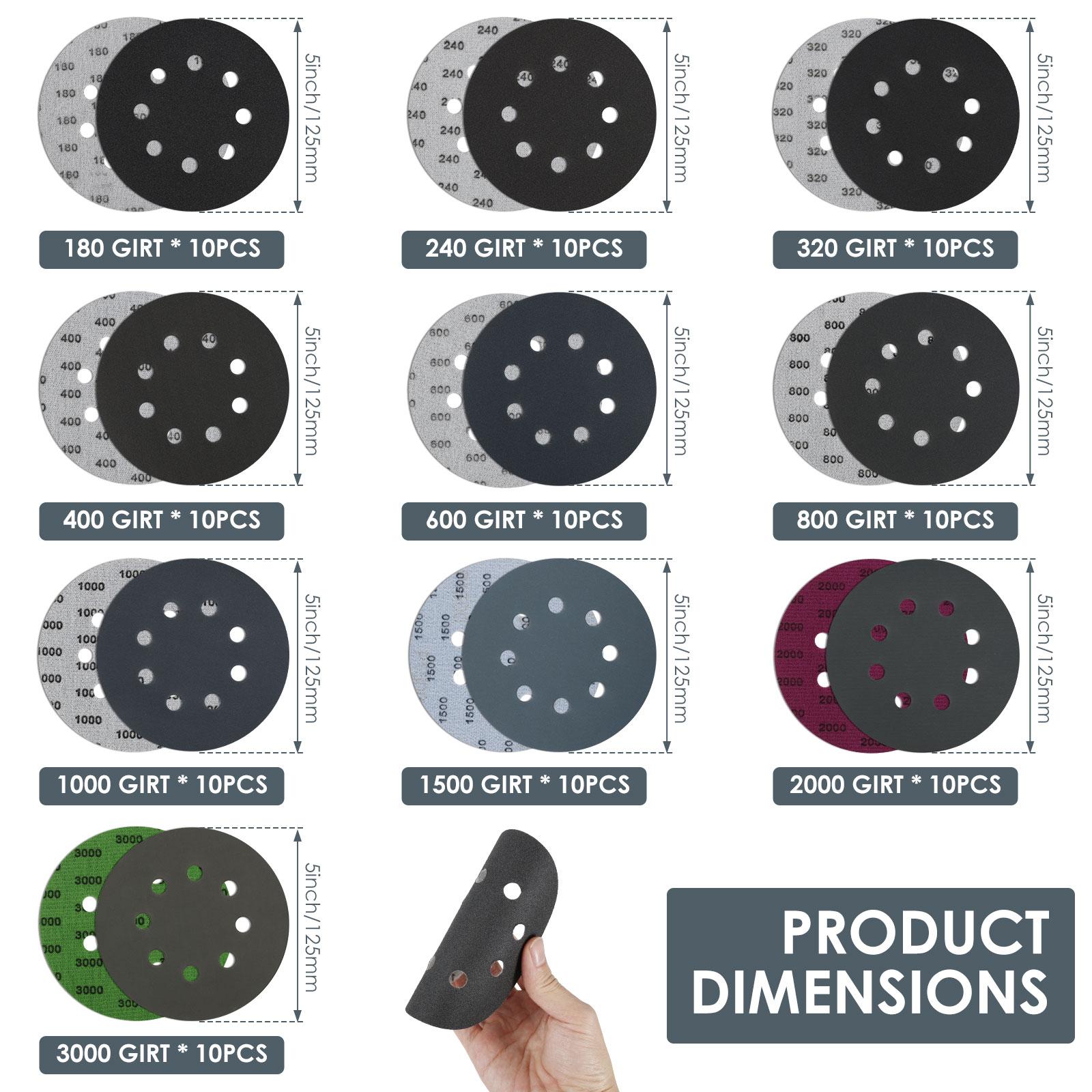 

8 Hole 125mm Sandpaper Woodworking Metal Grinding Disc Abrasive Polishing Tool 180-3000 Grit Sanding Discs Dremel Accessories