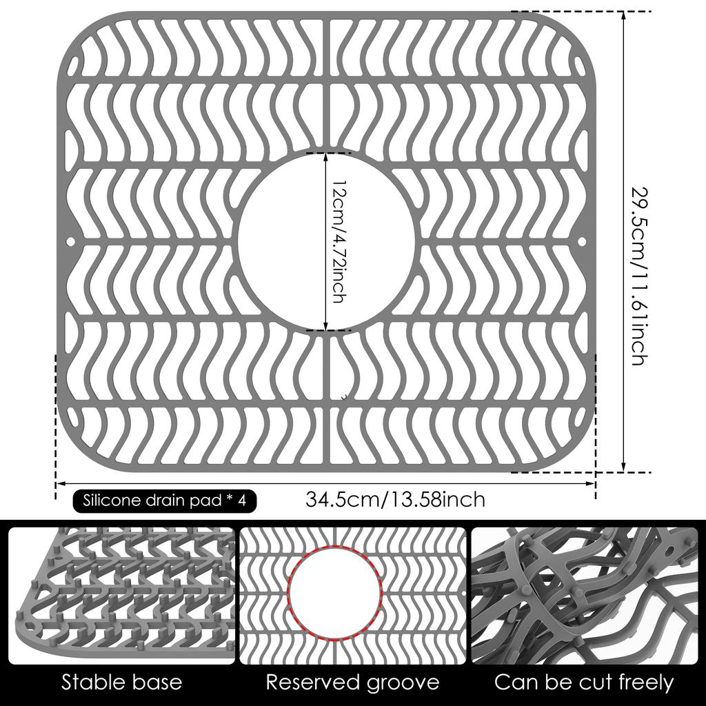 4Pcs Silicone Drain Pad Drying Mat Pots Dish Drain Mat Sink Protector Mats For Kitchen Tableware Non-slip Anti-scald Coaster