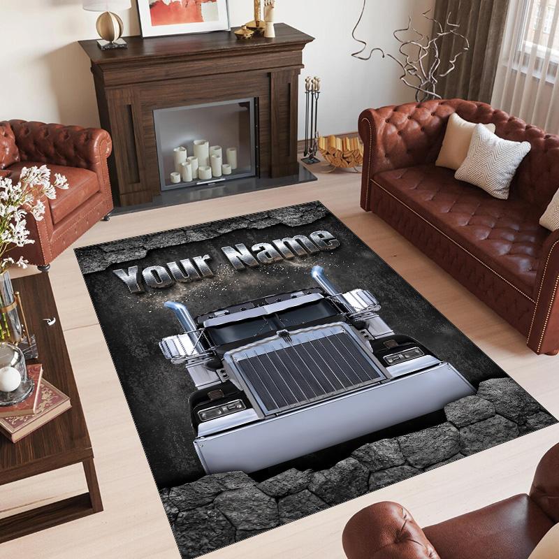 Truck Theme Crystal Velvet Rug Personalized Custom Name Text Soft Floor Mat Home Decor