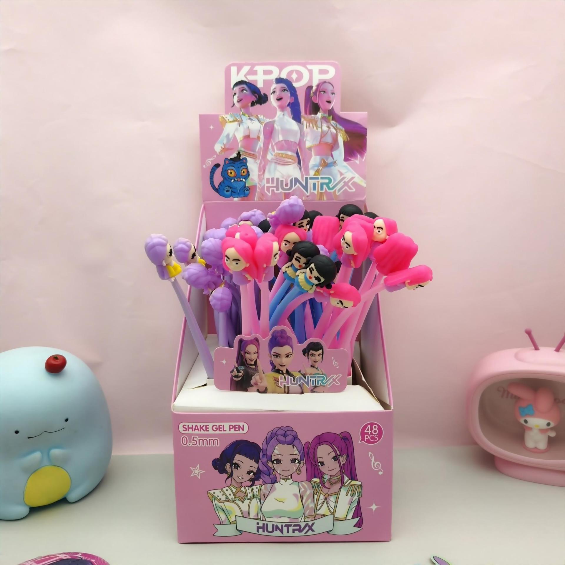 Demon Hunter K-POP Shake-Shake Cartoon Pen: Cute Black Gel Signature Pen with Soft Rubber Tag for Students
