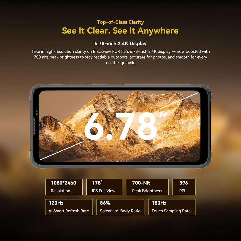Blackview Fort 5 Android 16 Rugged Smartphone, 36GB RAM + 256GB ROM Smartphone 5000mAh/33W, 6.78”IPS 120Hz, 108MP+13MP Night Vision, NFC/IP68/IP69K