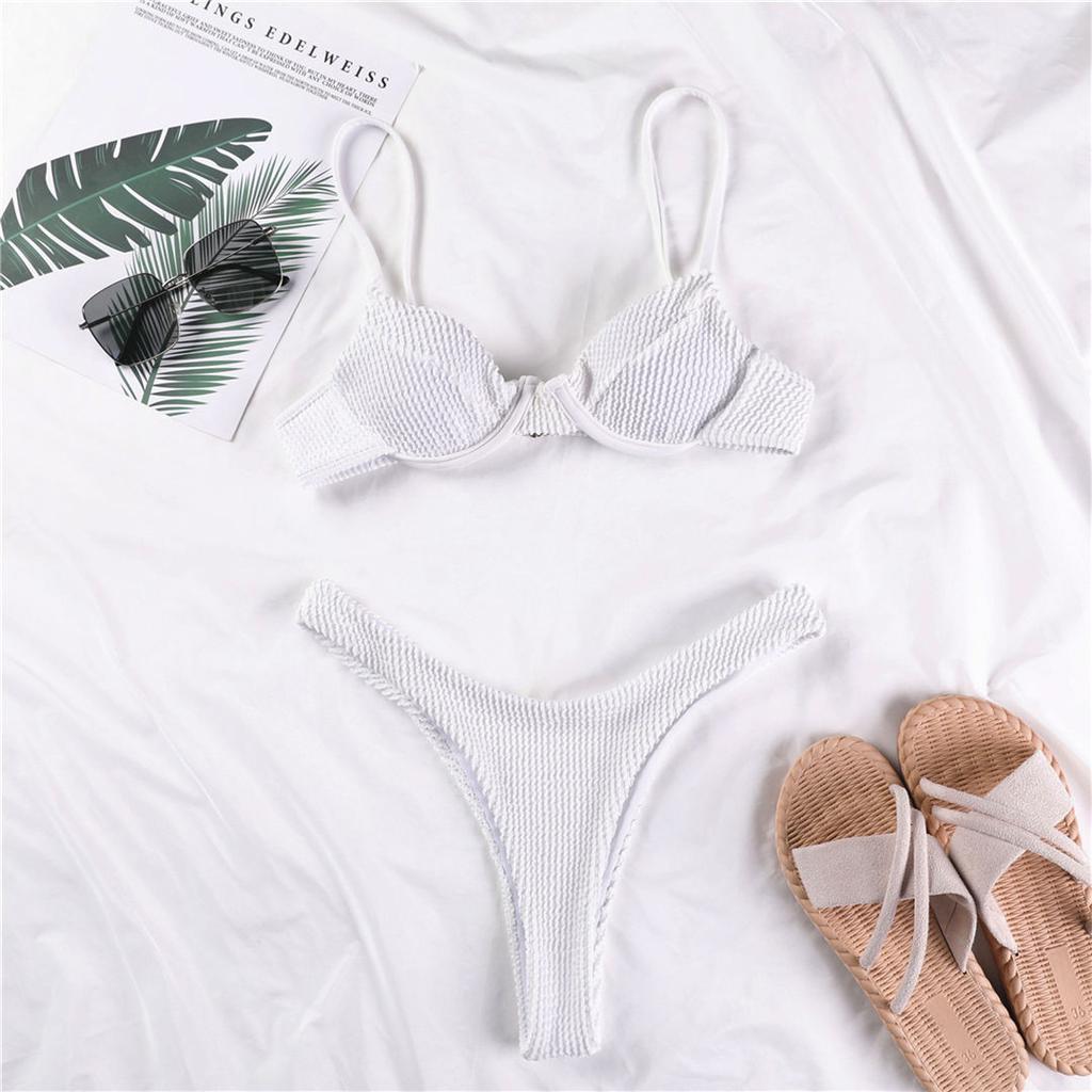 2026 New Ribbed Underwired Bikini Female Swimsuit Women Swimwear Two-pieces Bikini Set Thong Bather Bathing Suit Swim V2697