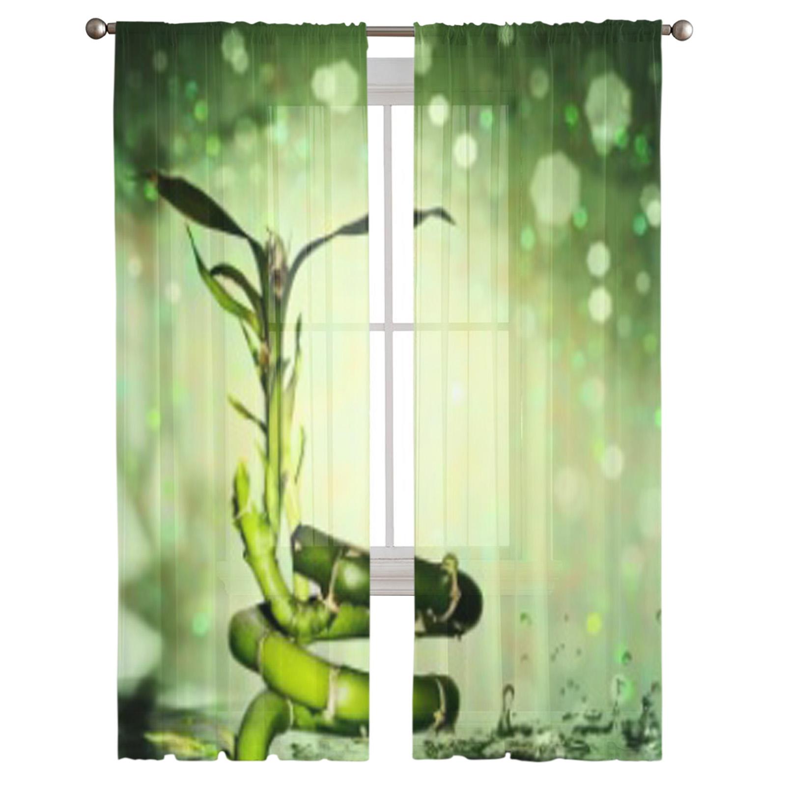 Капли воды бамбуковые зеленые прозрачные шторы для гостиной прозрачный тюль оконные — фото 2