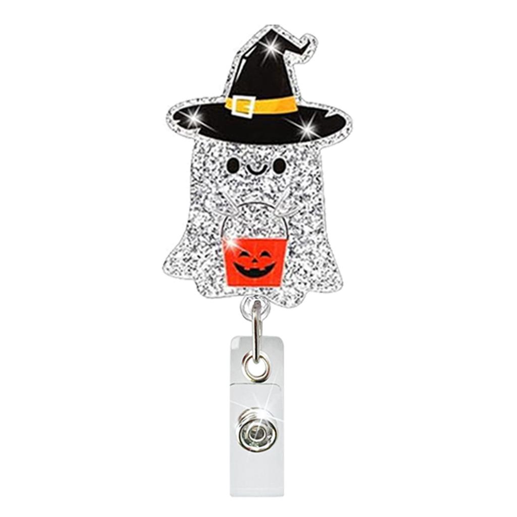 Acrylic Halloween Spooky Ghost Eyeball Skeleton Retractable Badge Reel Rotating ID Badge Holder Crocodile Clip for Doctor Nurse