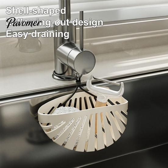 Drainage Basket for Kitchen Sink Drain Basket, Shell Shaped Hollow Hanging Sponge Countertop Space Saver Holder, Large Capacity Brushes And