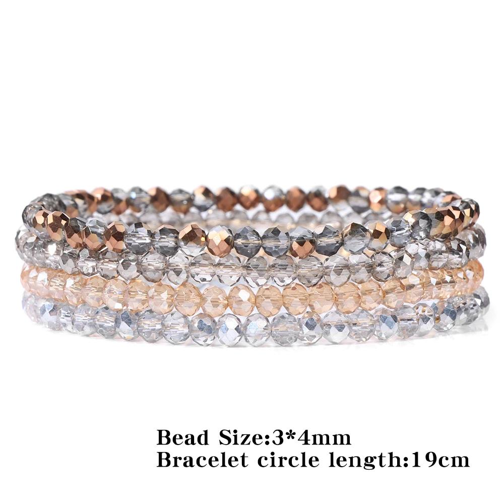 Mode 4 st Färgstarkt Kristallarmband För Kvinnor Män Fasetterade Kristallpärlor Armbandsset Handgjorda Glänsande Smycken Kvinnlig