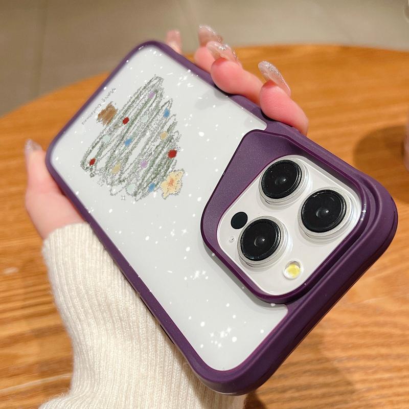 Dream Merry Christmas Tree Pattern Soft Edge Phone Case For iPhone 16 15 Pro Max 14 13 Pro Acrylic Clear Matte Shockproof Lens Protection Cover