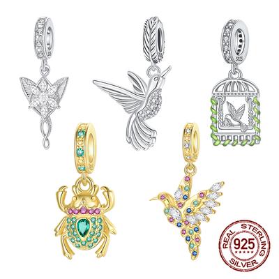 925 Silver Golden Scarab Amulet Hummingbird Pendant Charm Fit Original Charms Bracelet Women DIY Jewelry Gift