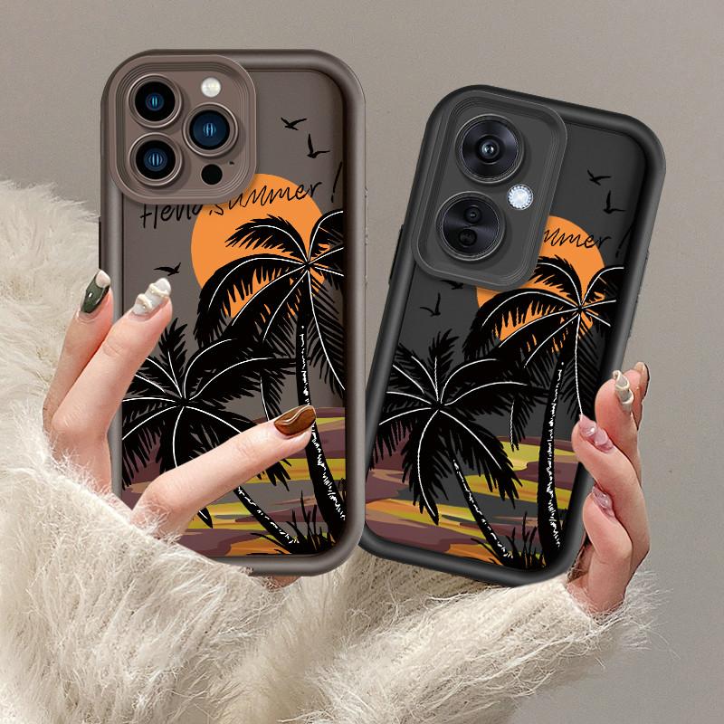 Hello Summer Coconut Tree Printed Fashion Case Flexible Soft Silicone TPU Shell Full Back Cover for iPhone Samsung