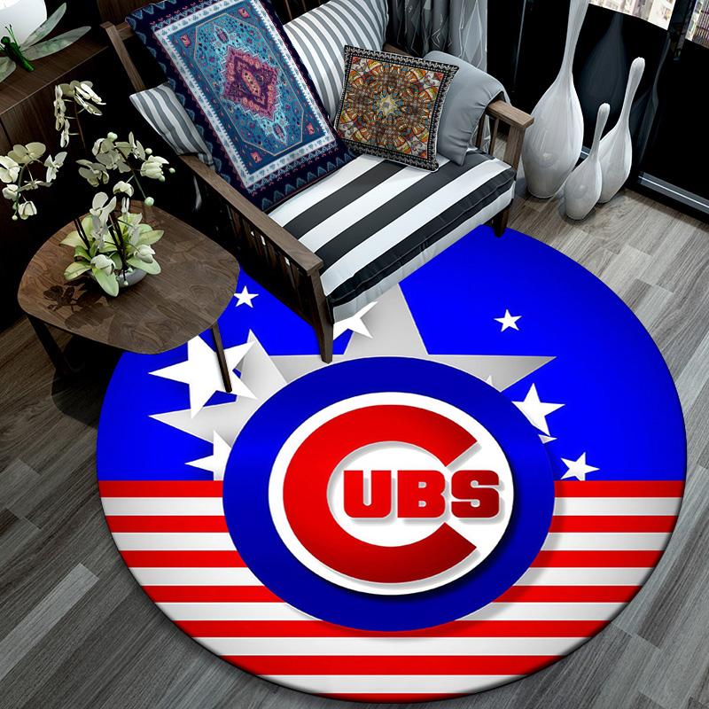Chicago Cubs Round Area Rug,Carpet Rug for Living Room Bedroom Sofa Playroom Decor,Non-slip Floor Mat