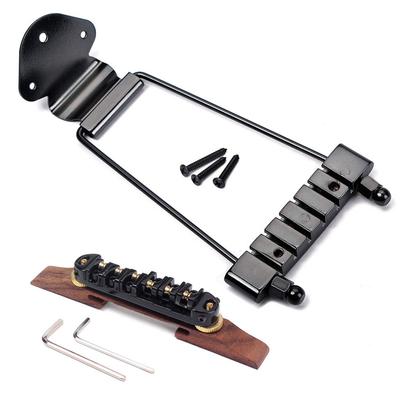 Ogdni 6 String Guitar Trapeze Tailpiece Bridge and Roller Saddle Bridge for Jazz Archtop Guitar Black Tune-o-matic Replacement,