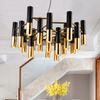 American Style LED Chandelier Living Room Decoration Metal Tube Black Gold Pipe Hanging Lamp Kitchen Indoor Lighting Fixture