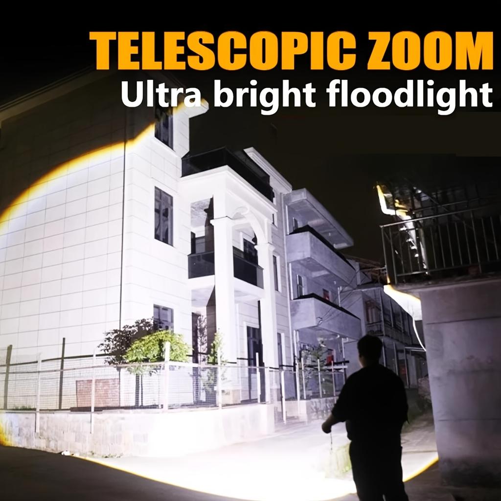 Outdoor Portable LED Flashlight, 18650 Battery, Long Battery Life, Telescopic Zoom, Multifunctional Lighting, Multiple Lighting Modes