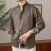 Spring Fall Men Shirt Stand Collar Single-breasted Long Sleeves Buttons Solid Color Cardigan Formal Business Style Office Top