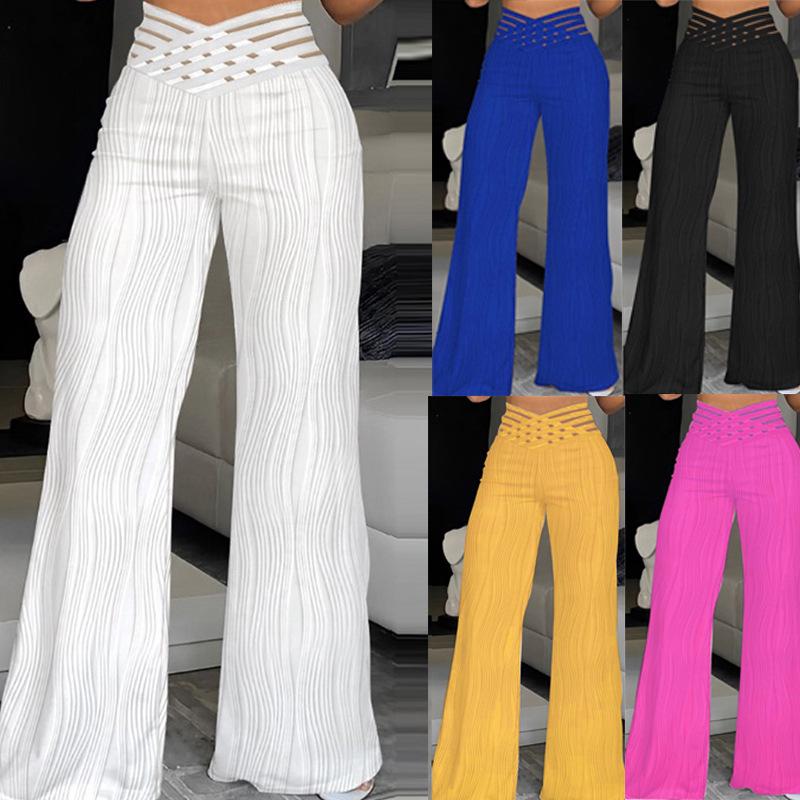 

Women s Fashion Elastic Waist Straight-Leg Loose Pants Large