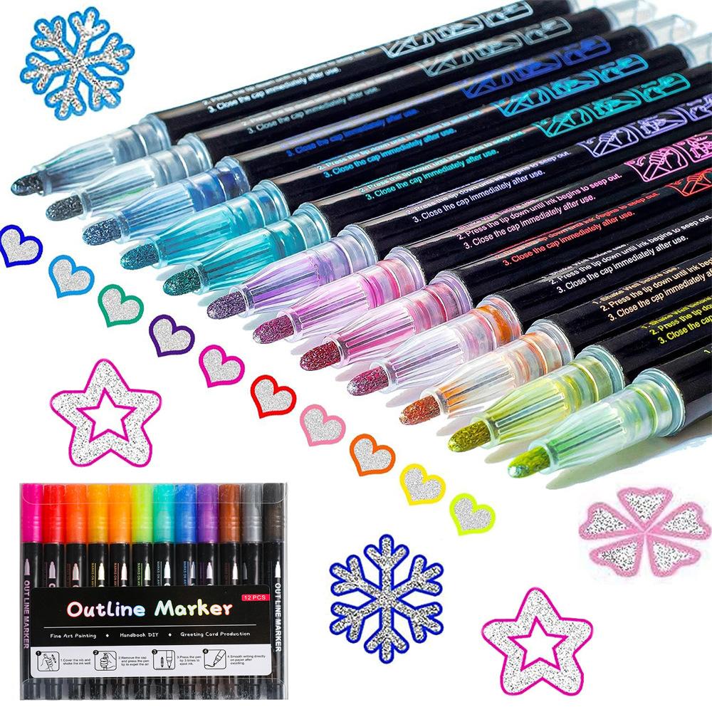 Doppellinien-Umriss-Metallic-Highlighter-Stifte Super-Zickzack-Doppellinien-Stifte Magische Glitzer-Zeichenstifte zum Malen