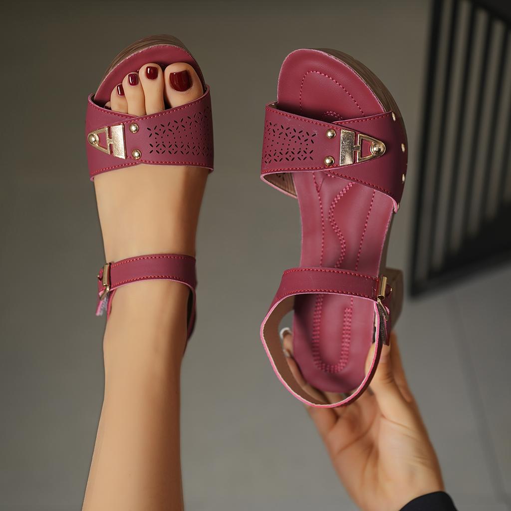 Fashion 2025 Summer Women Sandals Square High Heel Platform Flock Casual Rivet Female Elegant Comfortable Ladies' Shoes