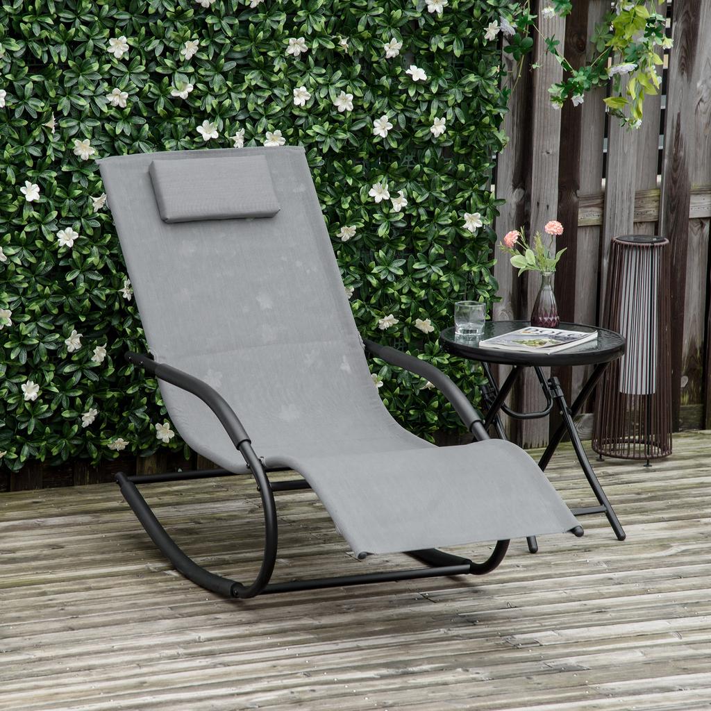 Ergonomic Rocking Lounge Chair Rocking Chair with Headrest Armrests Galvanized Metal Texteline Gray