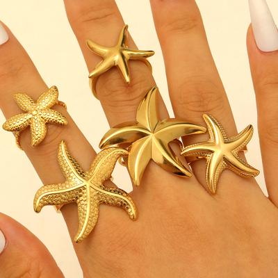 Hochwertiger Wind 18K Echtgold Edelstahl Ring Einfach Mode Seestern Fünfzack Offener Ring 2026 Schmuck