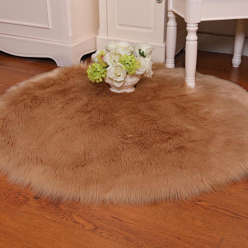 Nordic Style Faux Wool Round Plush Rug - White Solid Color Carpet for Room 