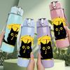 1PC Black Cat Holding Umbrella Print 750ml Color Plastic Sports Water Bottle Leakproof Flip Straw Lid Suitable for Sports Office Home Use