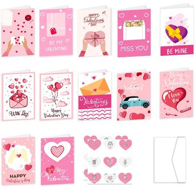 26-Piece Valentine's Day Foldable Greeting Cards with Envelopes Pink Heart-Shaped Postcards DIY Gift Cards Wedding Decorations