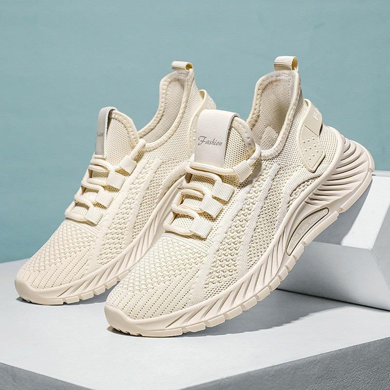Shoes Female Couple Large Size Sneakers Flying Woven Lace-up Women's Shoes Soft Sole Breathable Running Shoes Light Mouth Comfortable Single Shoes